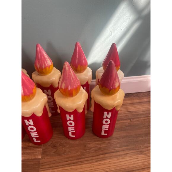 Noel Christmas Holiday Candle 9 Blow Mold Light Covers 1950s - Picture 3 of 5